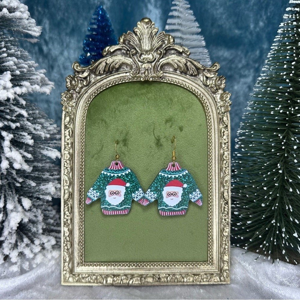Ugly Sweater Grampacore Santa Sweater Christmas Earrings